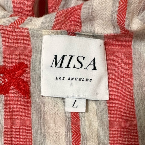 EUC MISA LA White Red Stripes Off Shoulder Tie Straps Oversize Collar Pullover L - Picture 10 of 12